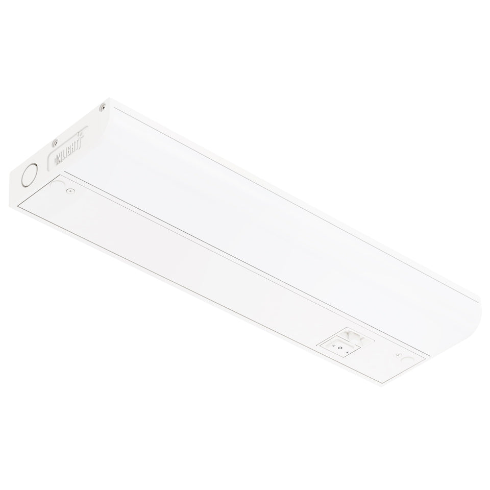 Getinlight 12-inch under-cabinet light, front view with matte white finish, ideal kitchen task lighting.