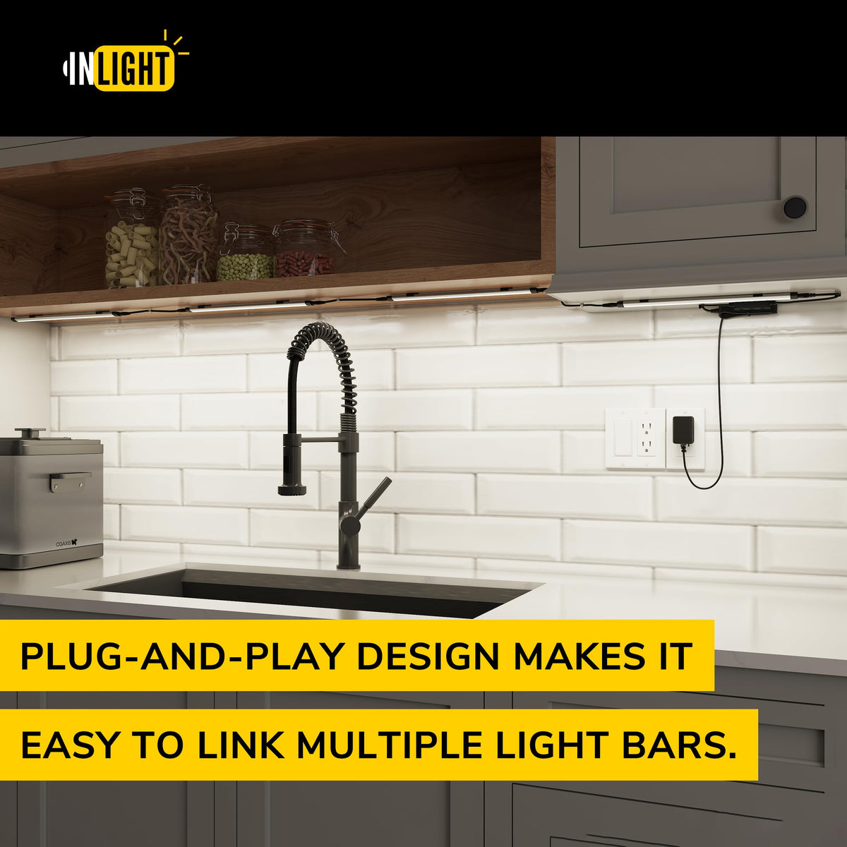 GETINLIGHT pack of 3 under-cabinet lights enhances flexible kitchen lighting