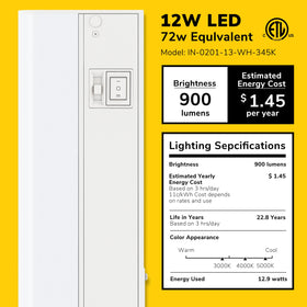 GETINLIGHT under-cabinet light 24in, installation side view, easy hardwire setup