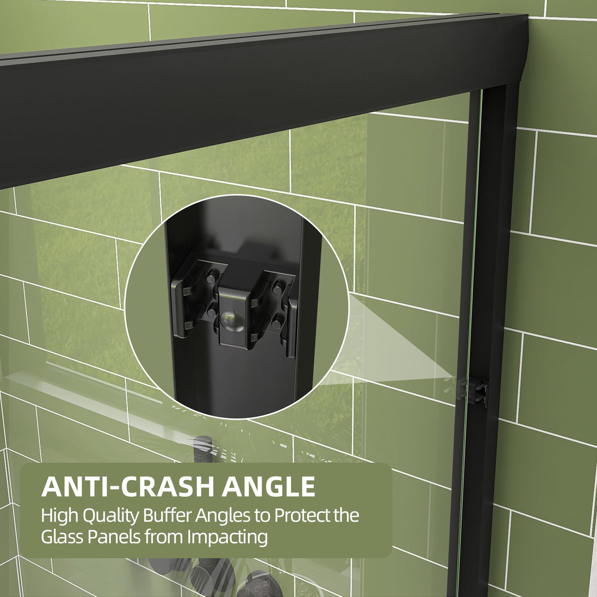 GETPRO tub door anti-crash corners protect glass during operation and quiet close.