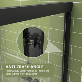 GETPRO tub door anti-crash corners protect glass during operation and quiet close.