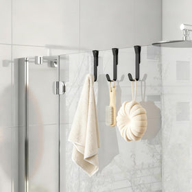 Getube curved-design shower hook hugs glass for wobble-free use.