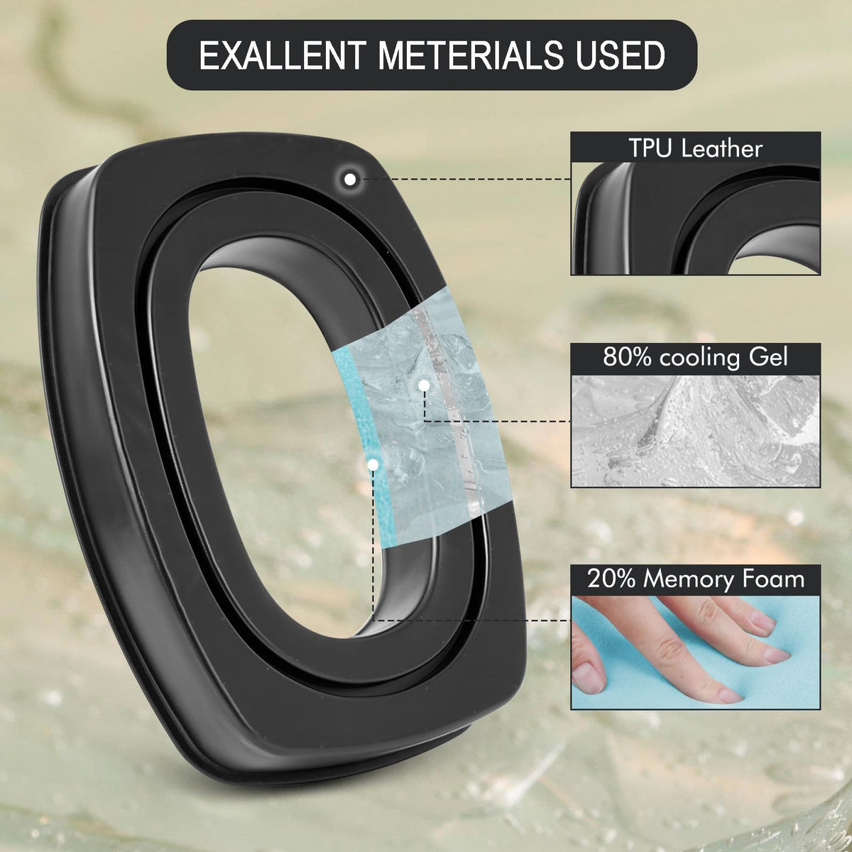 GEVO memory foam core and silicone surface cushion ears during extended wear.