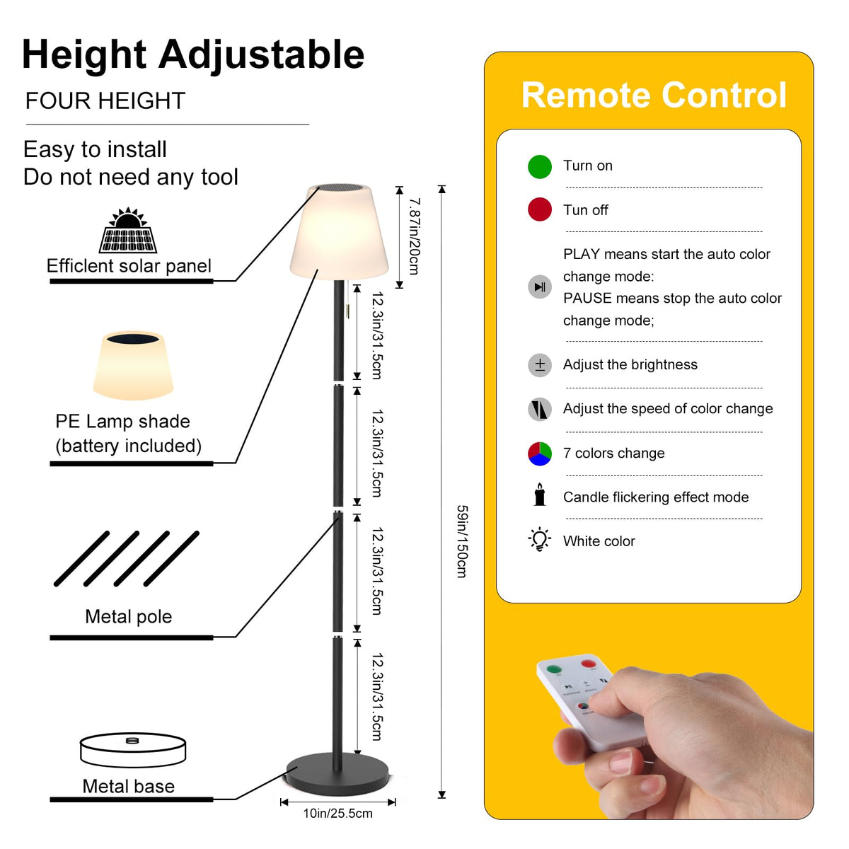 Gewiny lamp with four-height-adjustable pole for tailored lighting height