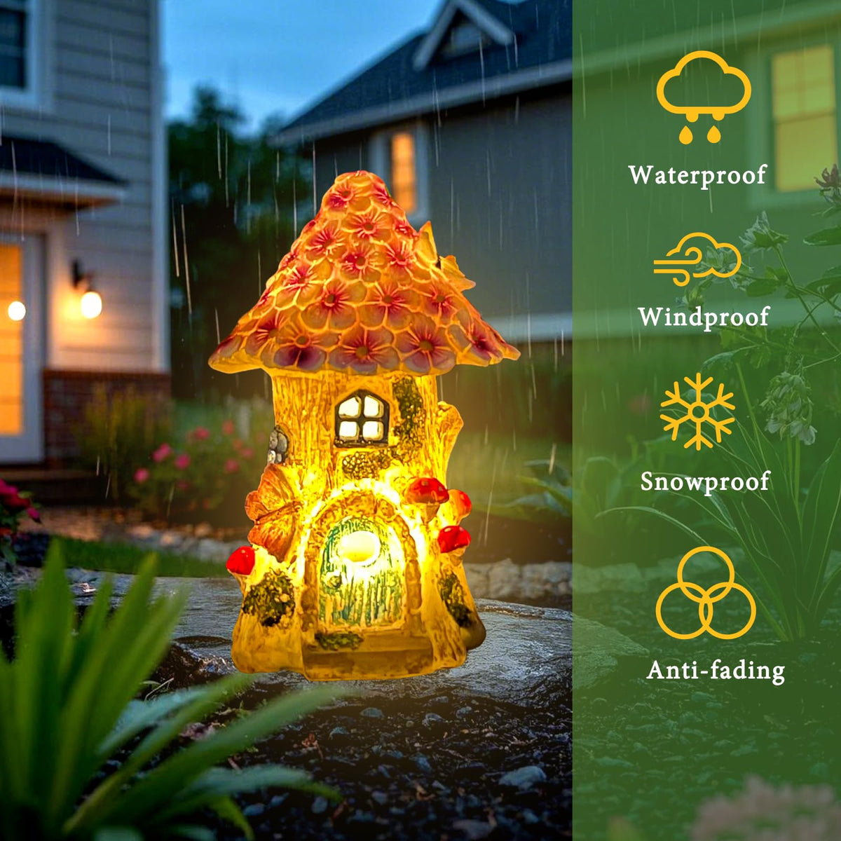 GEYUEYA Home garden pathway lighting by fairy house boosts curb appeal.
