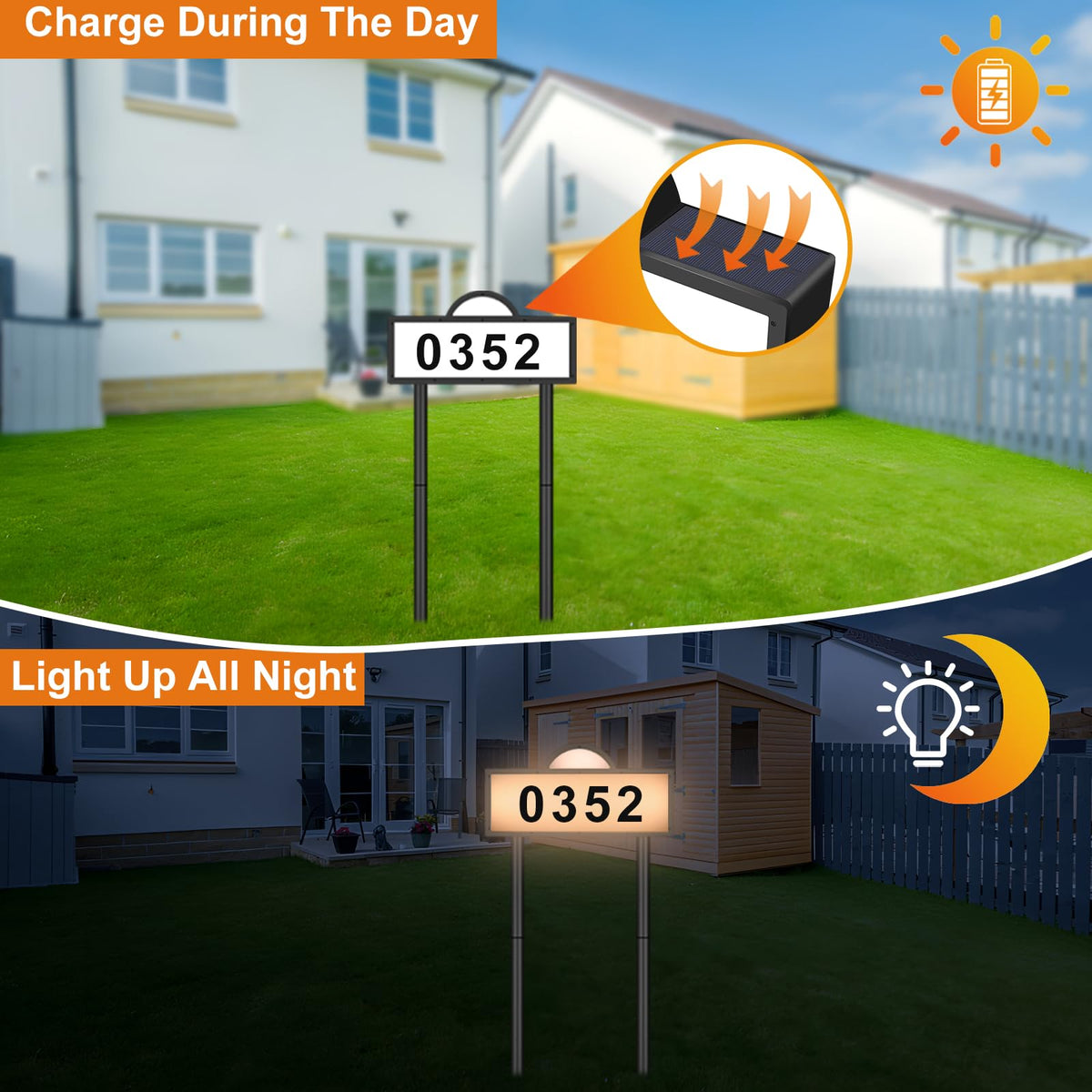 GEYUEYA Home ground-post solar address sign designed for stable street visibility.