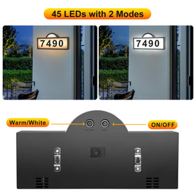 GEYUEYA Home LED solar address sign with cool white light for crisp night readability.