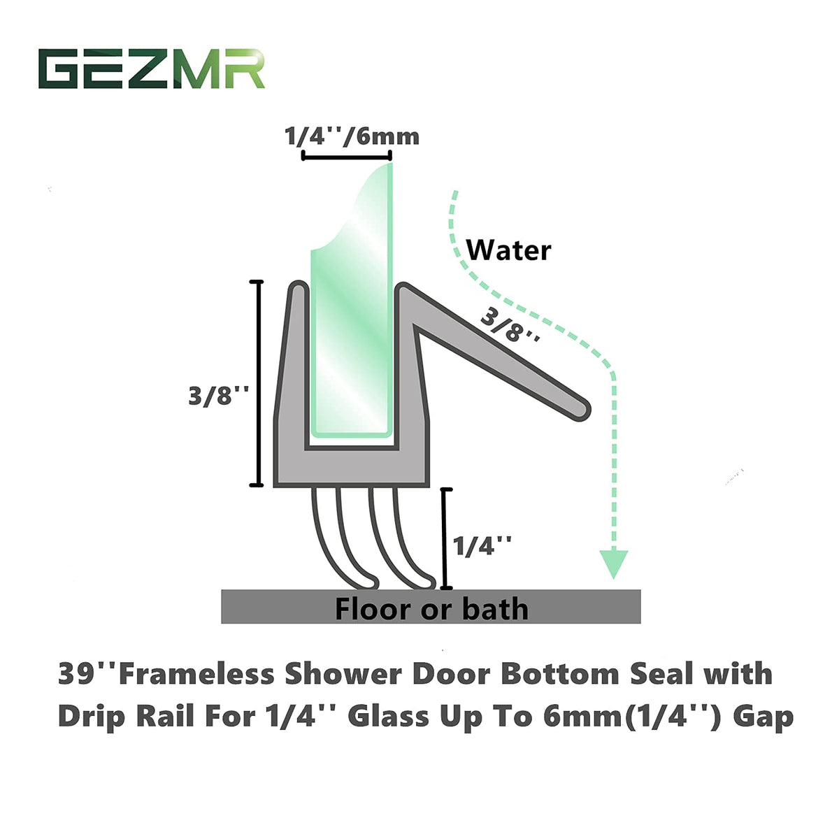 Close-up of Gezmr frameless glass door seal showing flexible soft fins