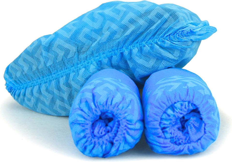 G & F Products disposable shoe covers packaging, ideal for home and work floor protection.