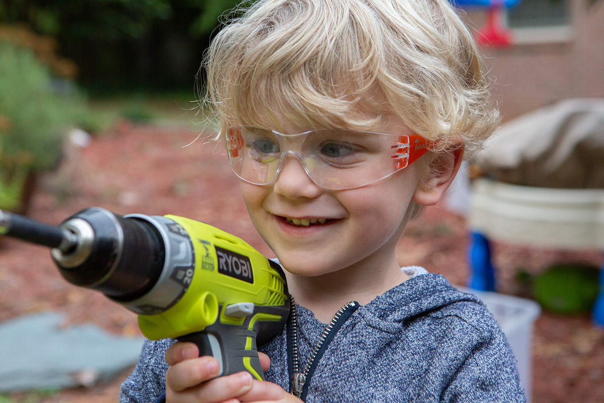 GF Products safety glasses frame close-up showing adjustable youth fit for comfort.