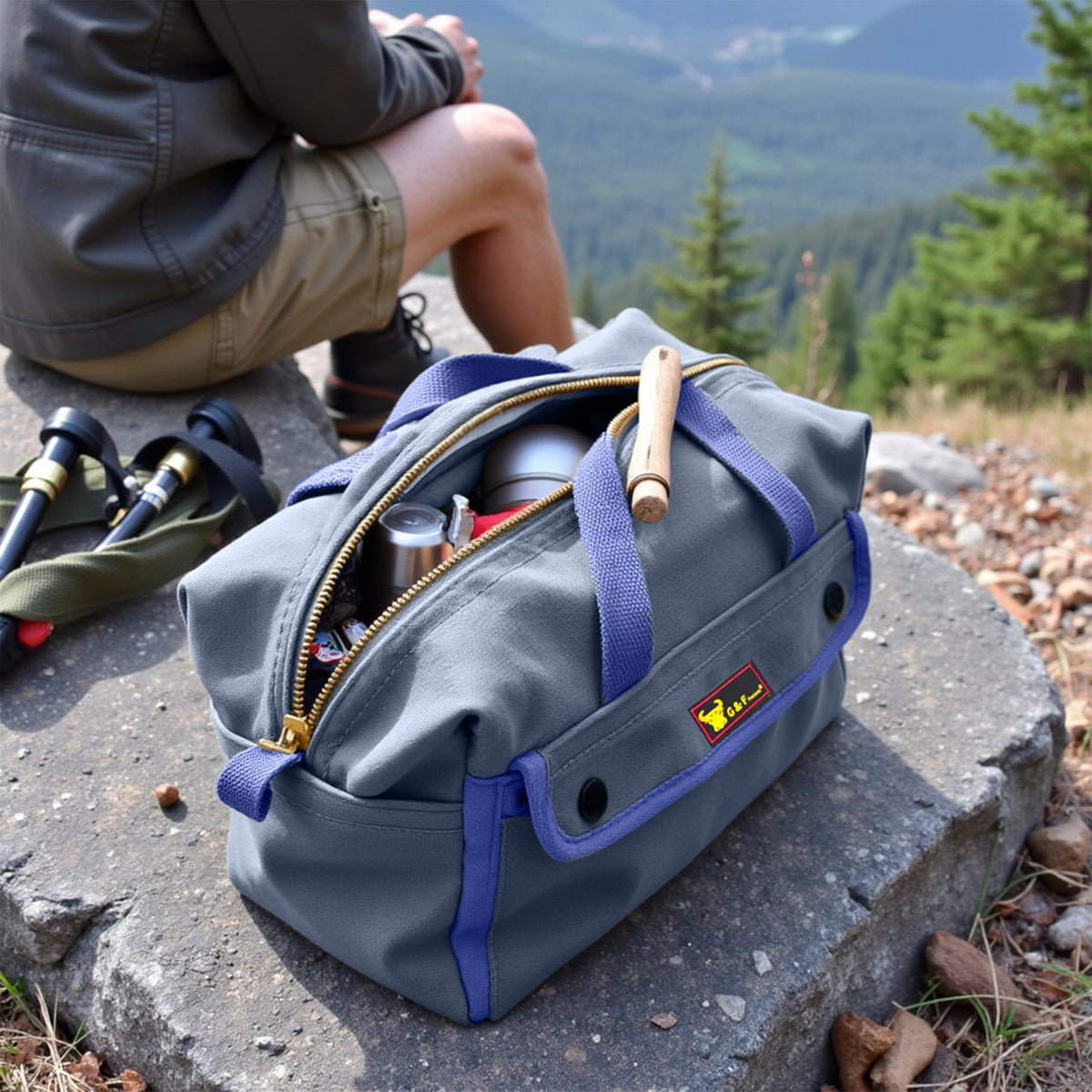 G & F Products waxed canvas duffle bag reinforced bottom panel for support