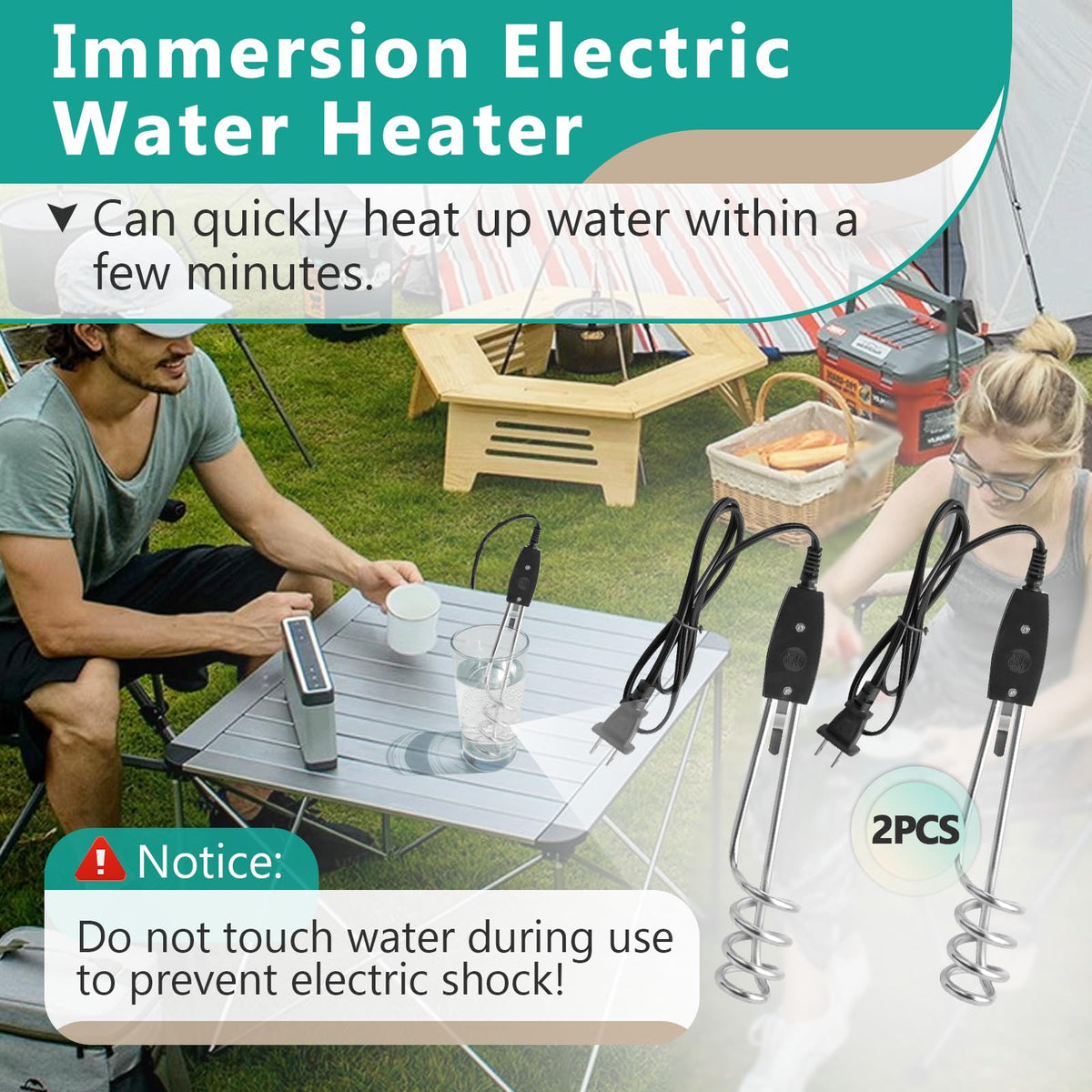 Gfdoso immersion heater camping setup for hot drinks on trips