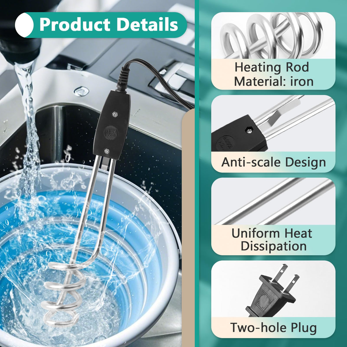 Gfdoso durable iron immersion heater built for long-lasting use