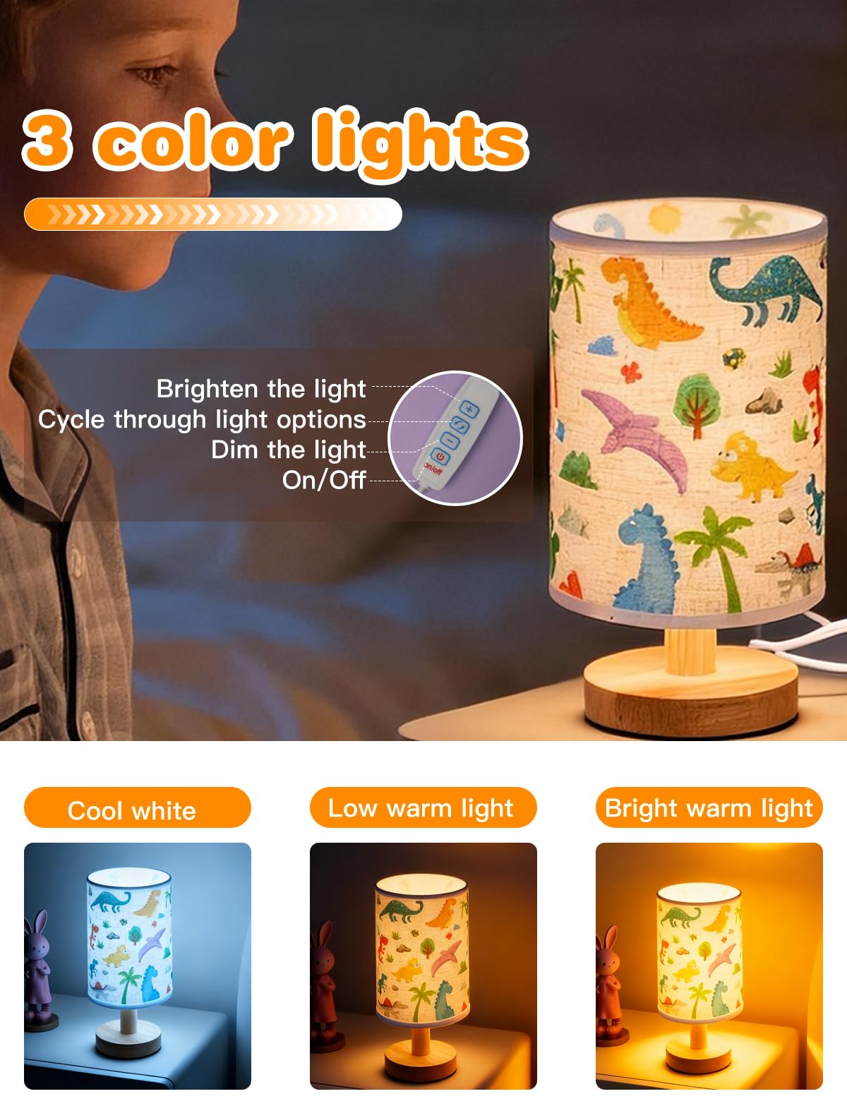 GFTDNS lamp offers warm white, gentle yellow and cool blue tones for versatile ambiance.