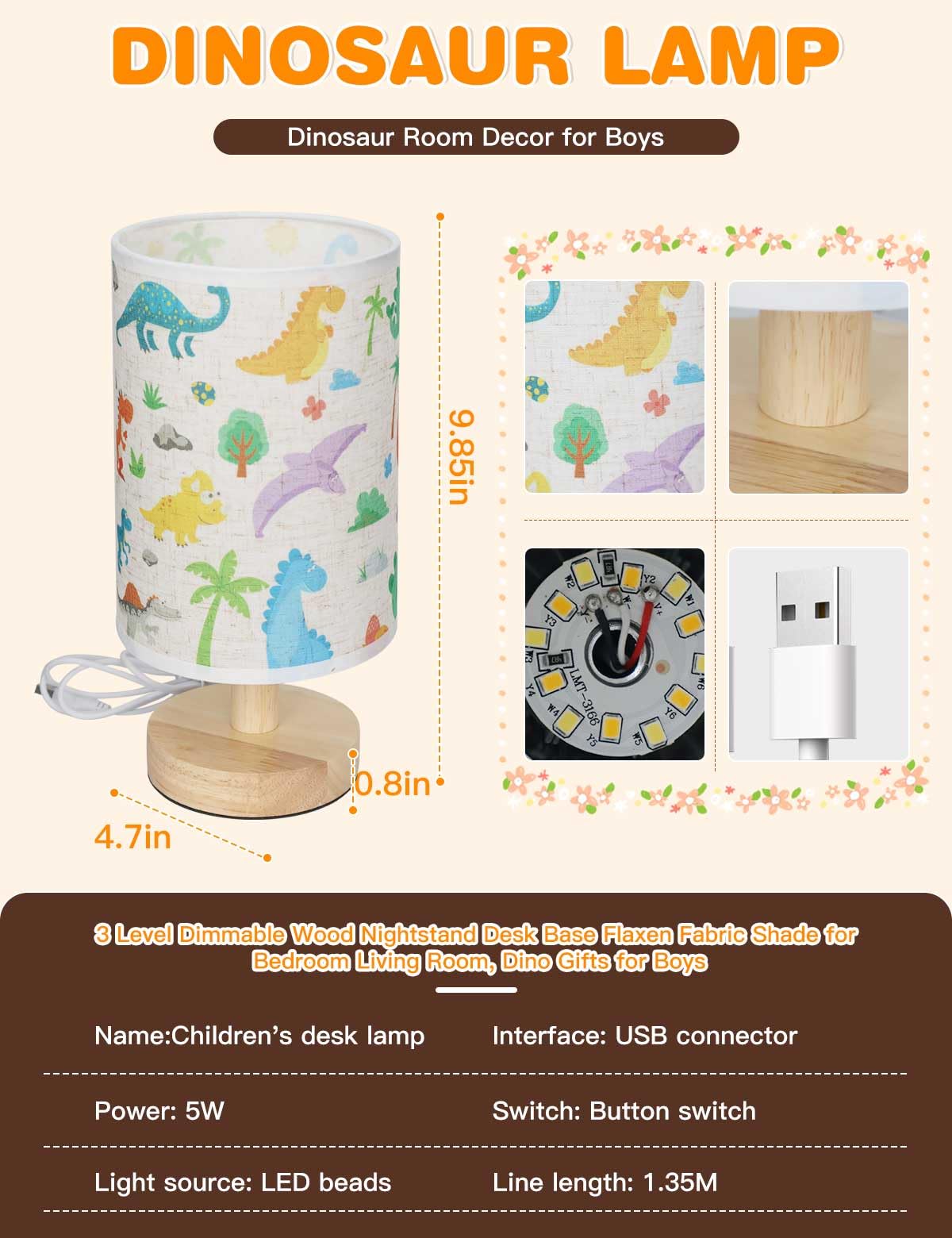 GFTDNS dinosaur lamp makes a thoughtful gift for boys' rooms and celebrations.
