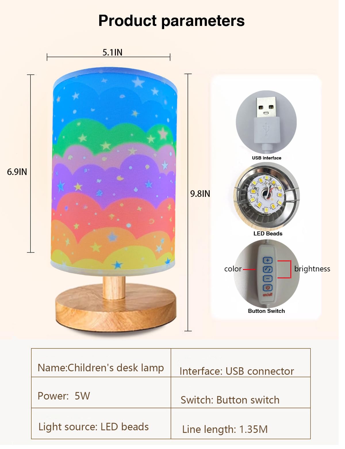 GFTDNS wooden base provides stable support for desks or bedside tables