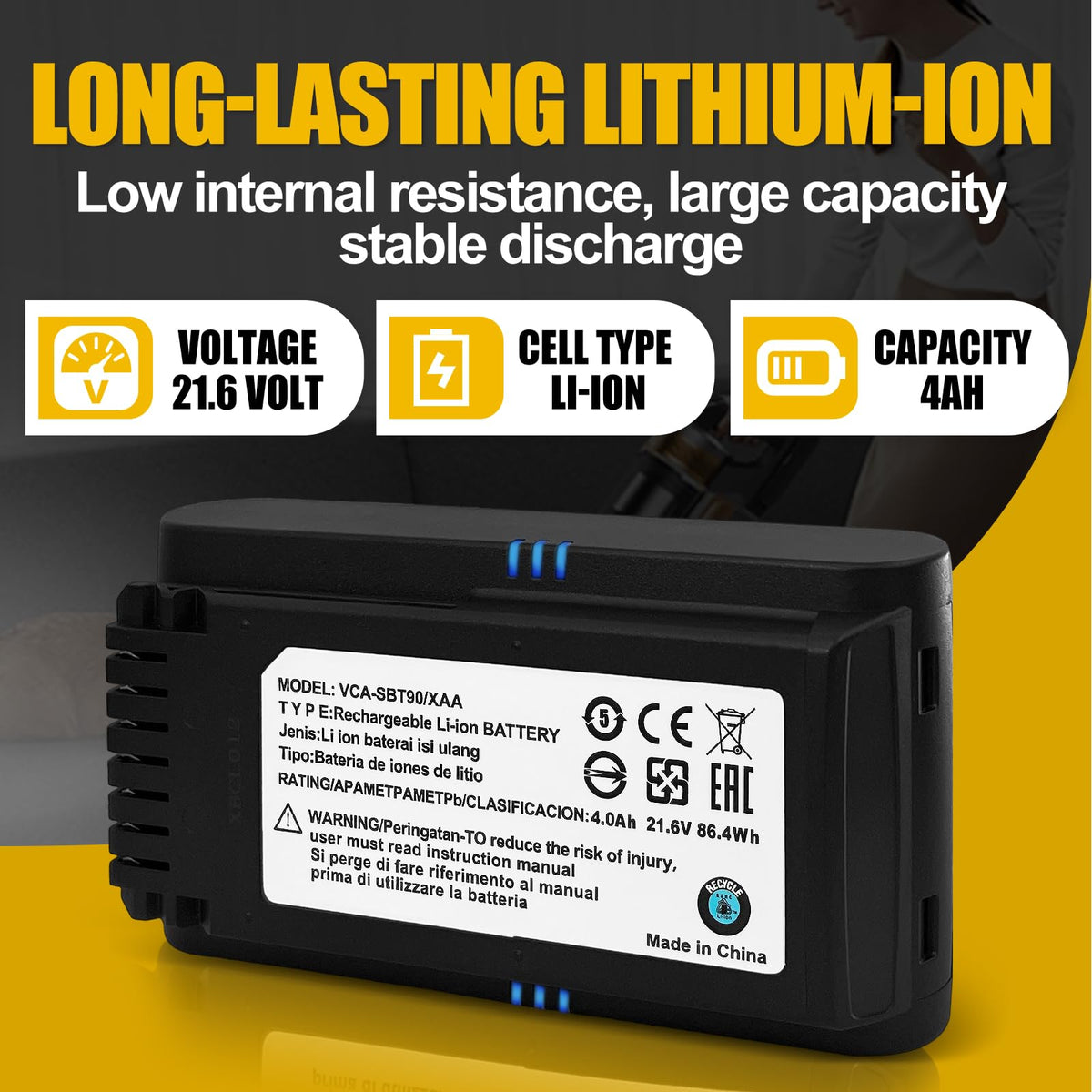 GGBON battery installation for Samsung Jet60-Jet90, easy tool-free swap