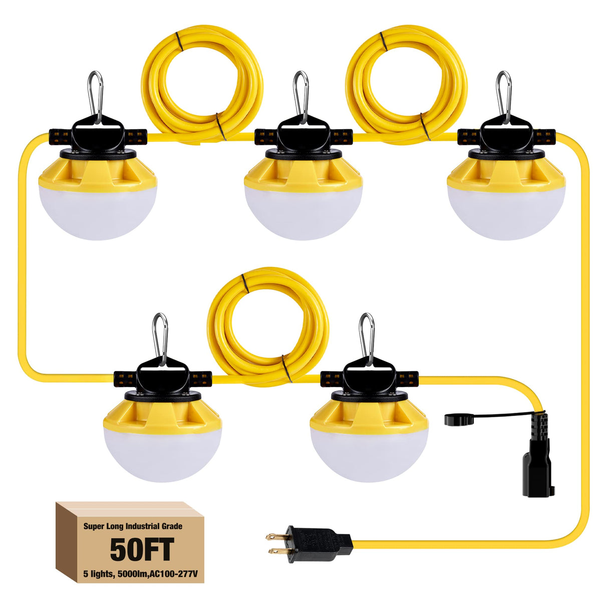 G GJIA LED construction string light 50ft with 5 bulbs hanging for easy site illumination.