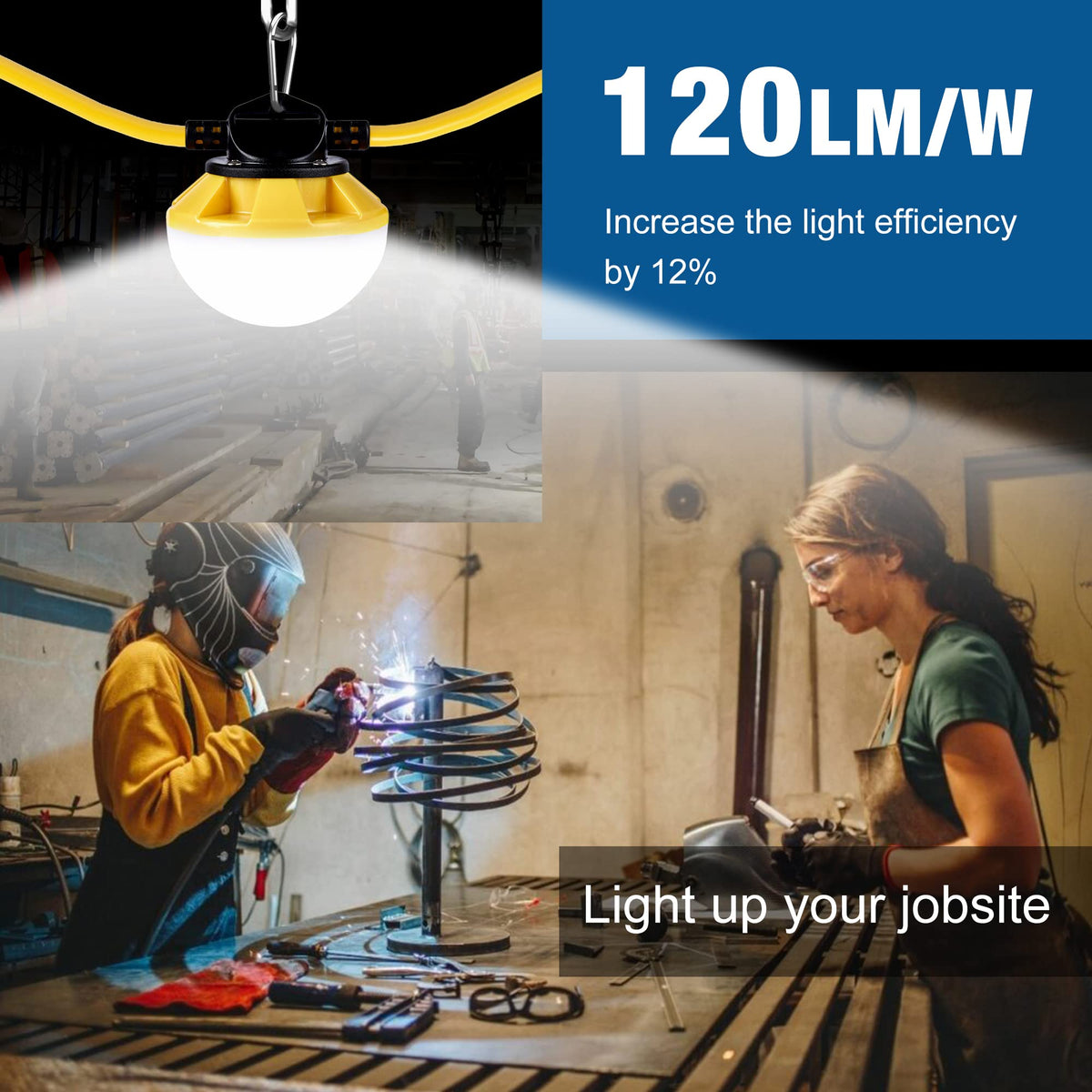 G GJIA LED construction string light 50ft daisy-chained for scalable brightness.