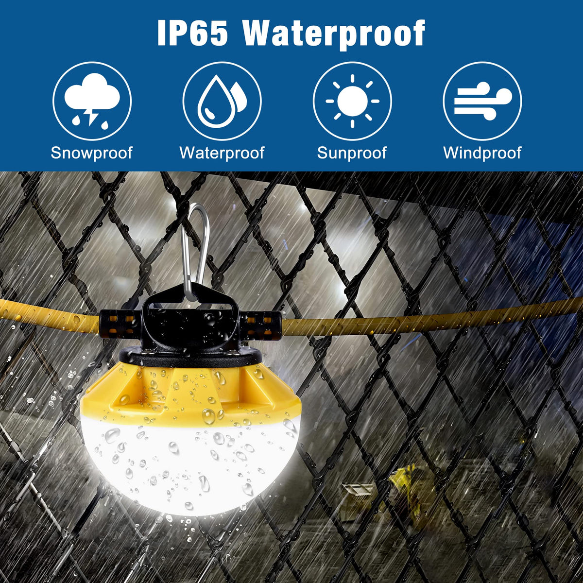 G GJIA LED string light 50ft powering crawl space workspace.