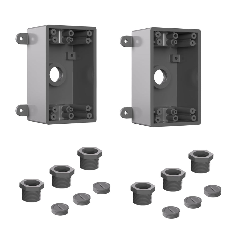 G GJIA weatherproof outdoor box front view showing protective housing for outdoor outlets