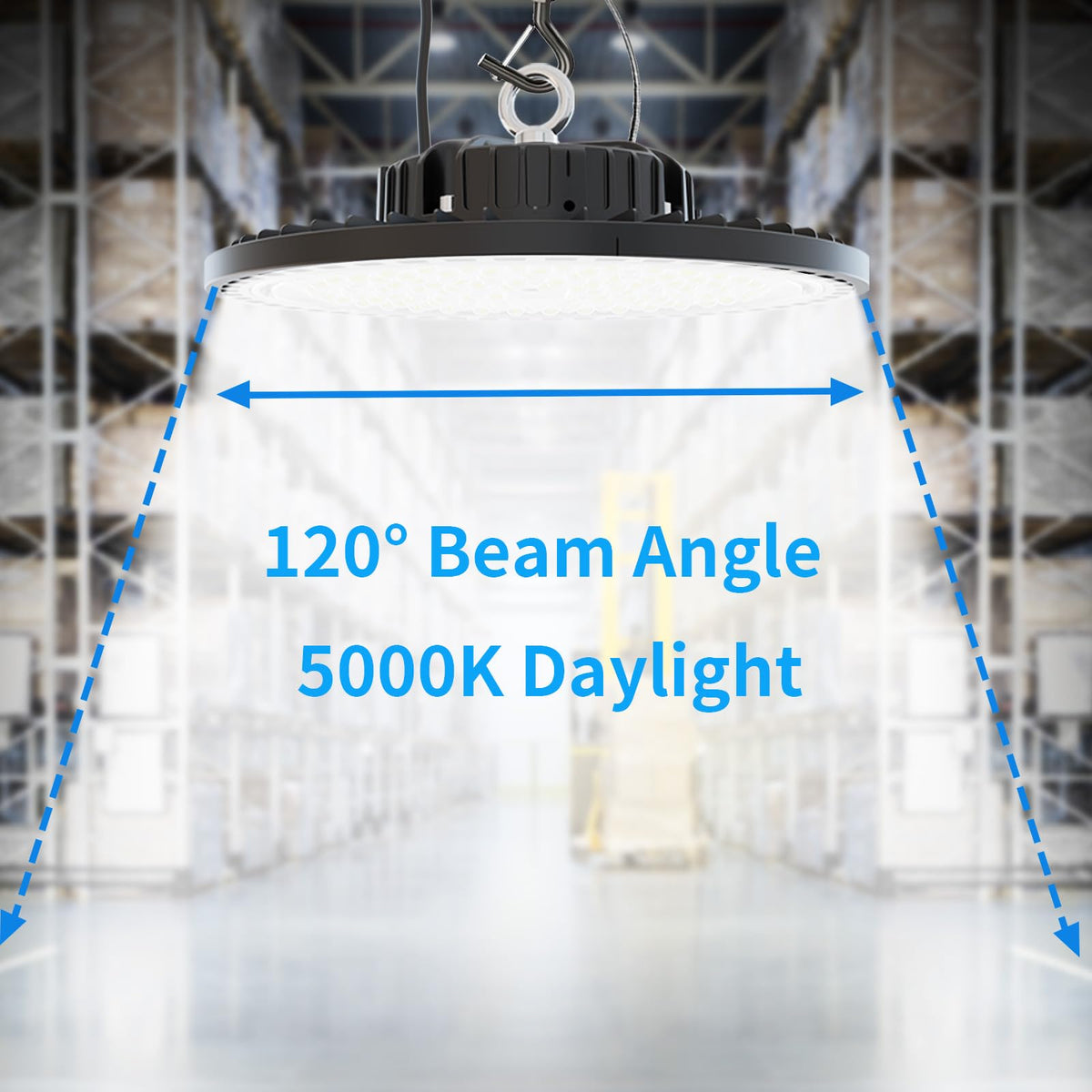 GGTH UFO LED high bay 200W beam-coverage for wide-area illumination.