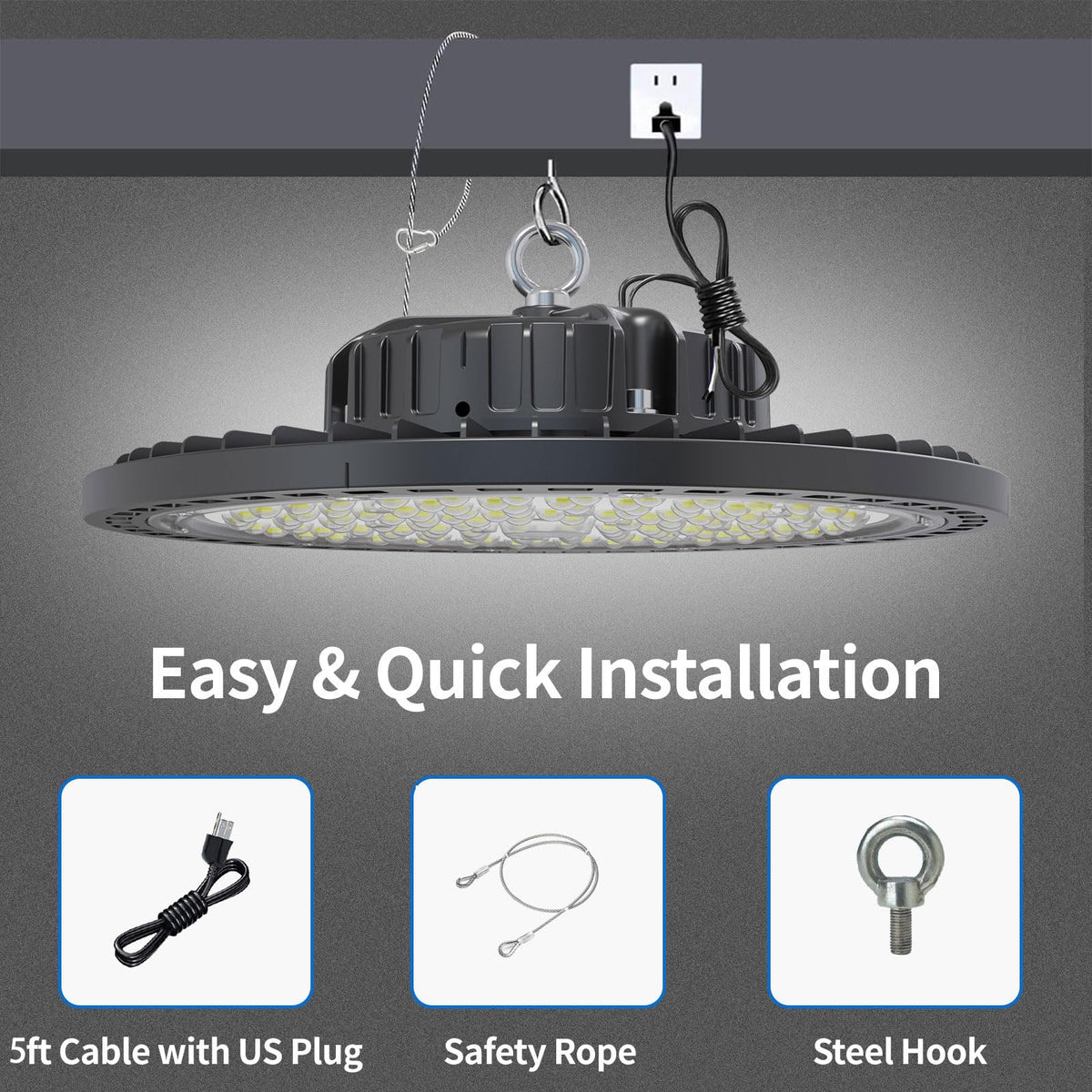 GGTH UFO LED high bay 200W ETL-listed label on the unit.