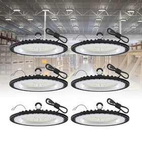 GGTH UFO LED high bay light 200W front view for bright warehouse illumination.