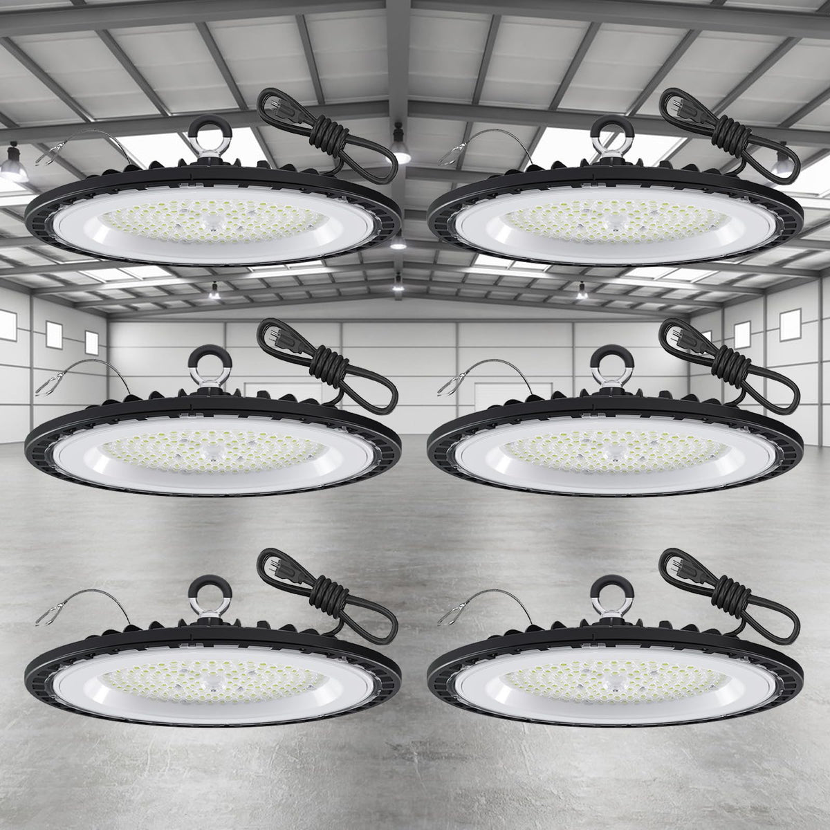 GGTH UFO LED high bay 200W side view shows durable housing for longevity.