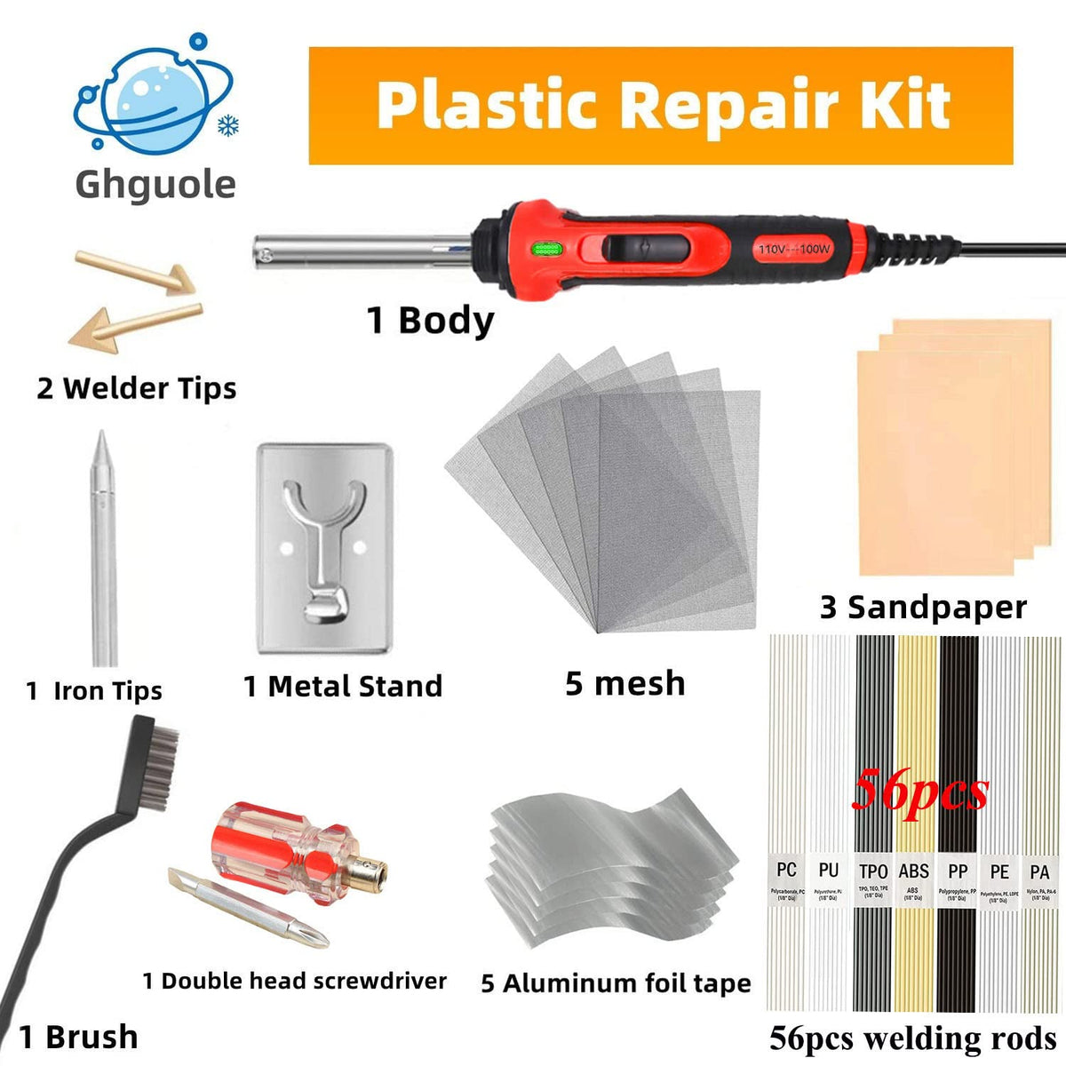 Ghguole 2-in-1 plastic welder tips and assembly for versatile repairs