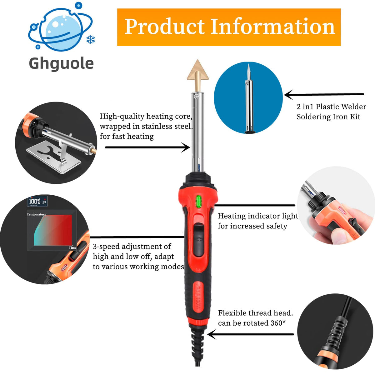 Ghguole temperature control knob highlighting adjustable heat levels for plastics