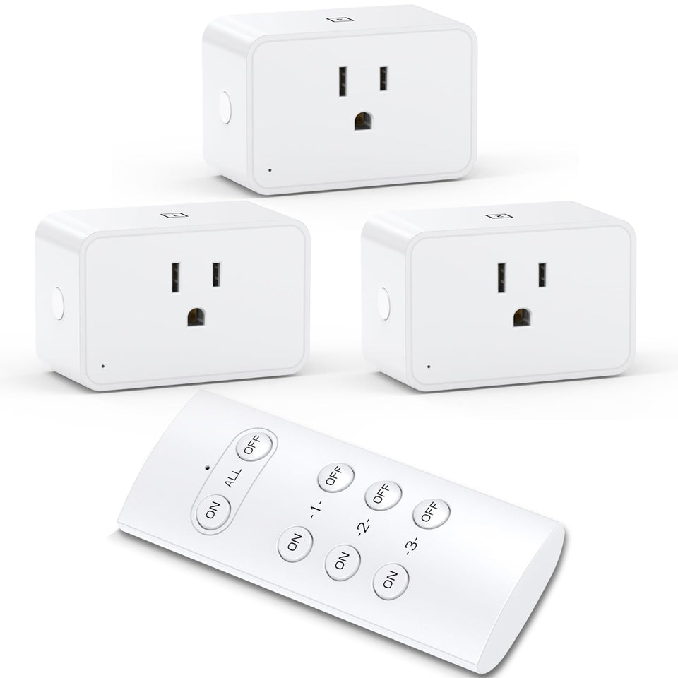 G-Homa wireless outlet package with remote and batteries for quick setup.