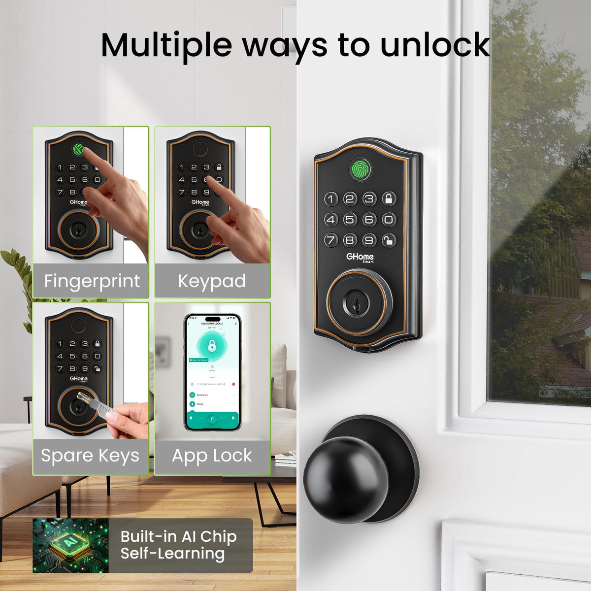 GHome Smart deadbolt fingerprint recognition in action for quick access.