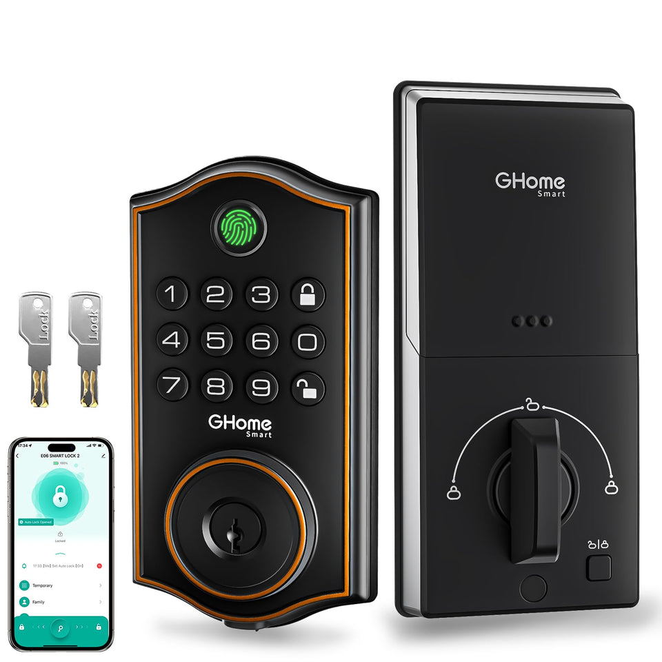 GHome Smart deadbolt front door installation showing effortless keyless entry.