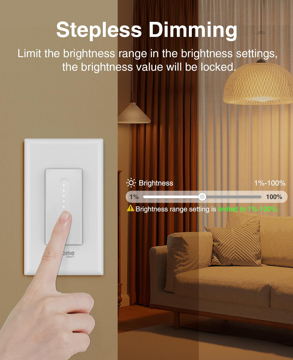 GHome Smart dimmer switch app control screen for remote brightness.