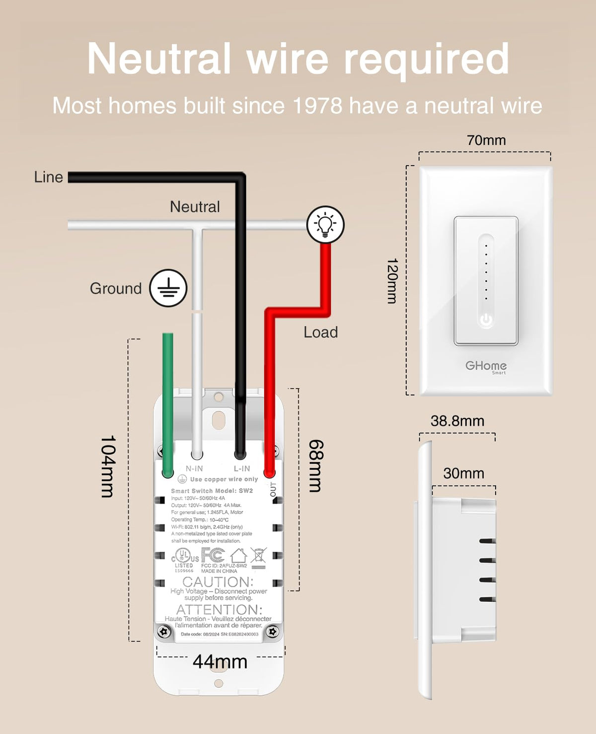 GHome Smart dimmer switch neutral wire note for proper compatibility.