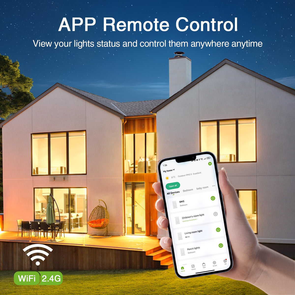 GHome Smart Dimmer Switch schedule and timer features for automations.