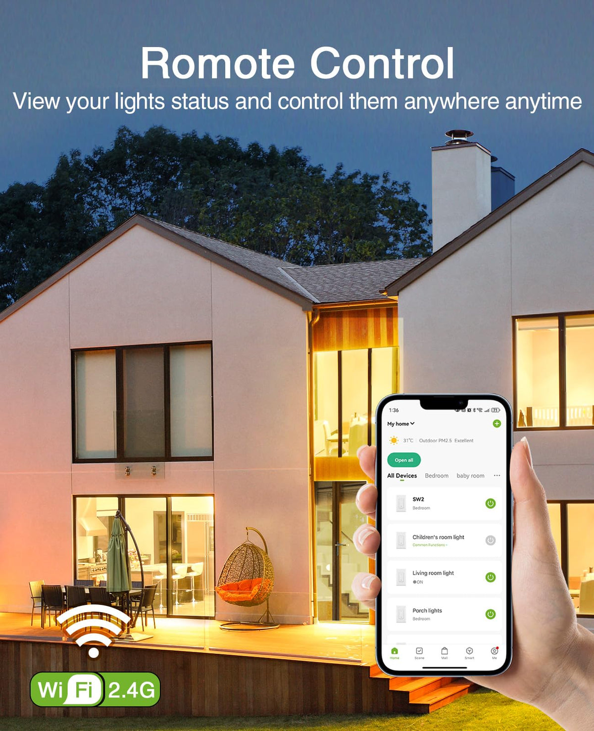 GHome Smart dimmer switch scheduling feature enables automated lighting.