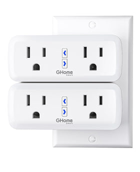 GHome Smart Dual Plug front view showing two independent outlets for different devices.