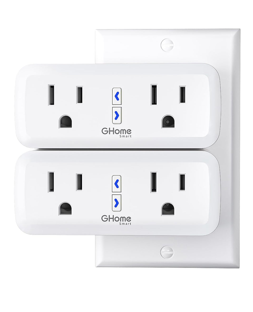 GHome Smart Dual Plug front view showing two independent outlets for different devices.