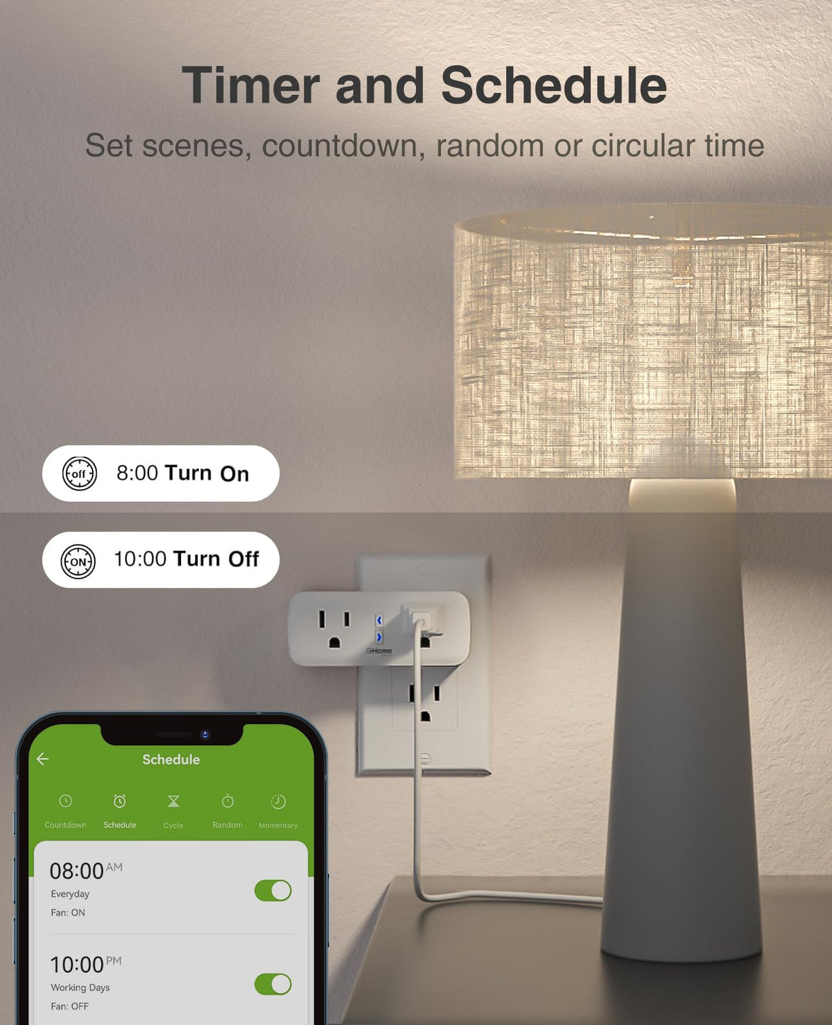 GHome Smart Dual Plug timer and schedule features for automated routines.