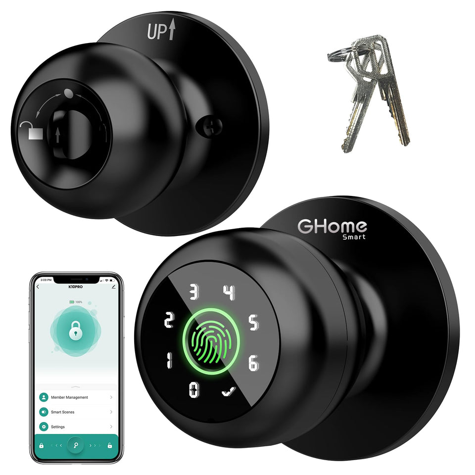 GHome Smart fingerprint door lock front view for secure entry