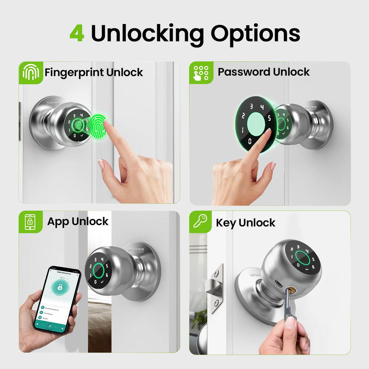 GHome Smart fingerprint door lock keypad closeup enabling quick guest access.