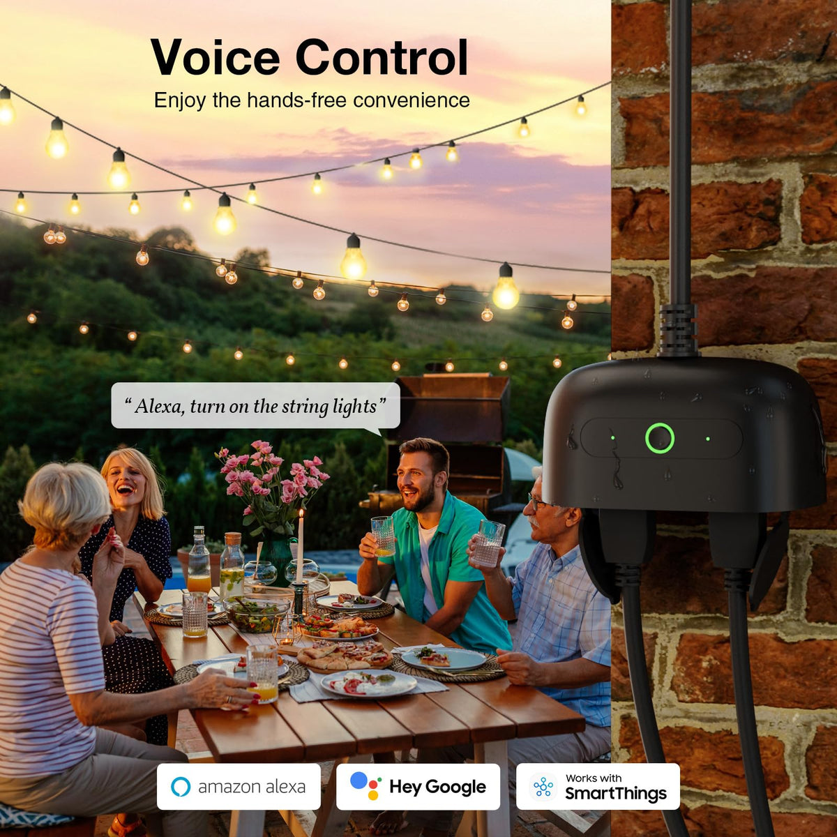 Protective weather cover on GHome Outdoor Plug keeping outlets clean