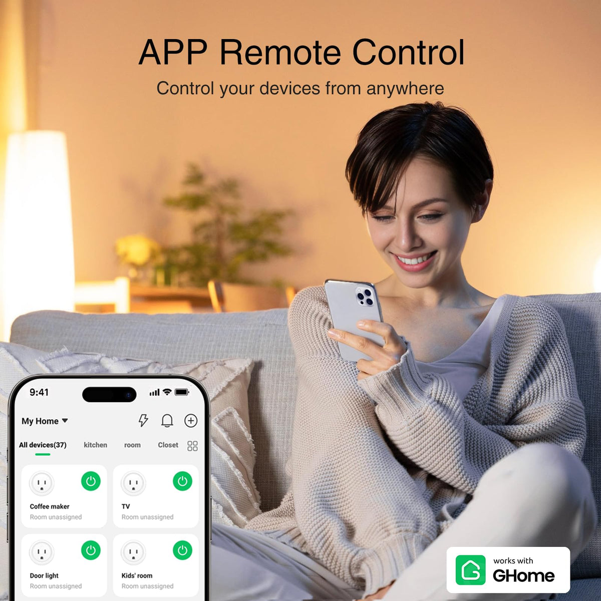 GHome Smart Plug shows WiFi connection status for reliable remote control.