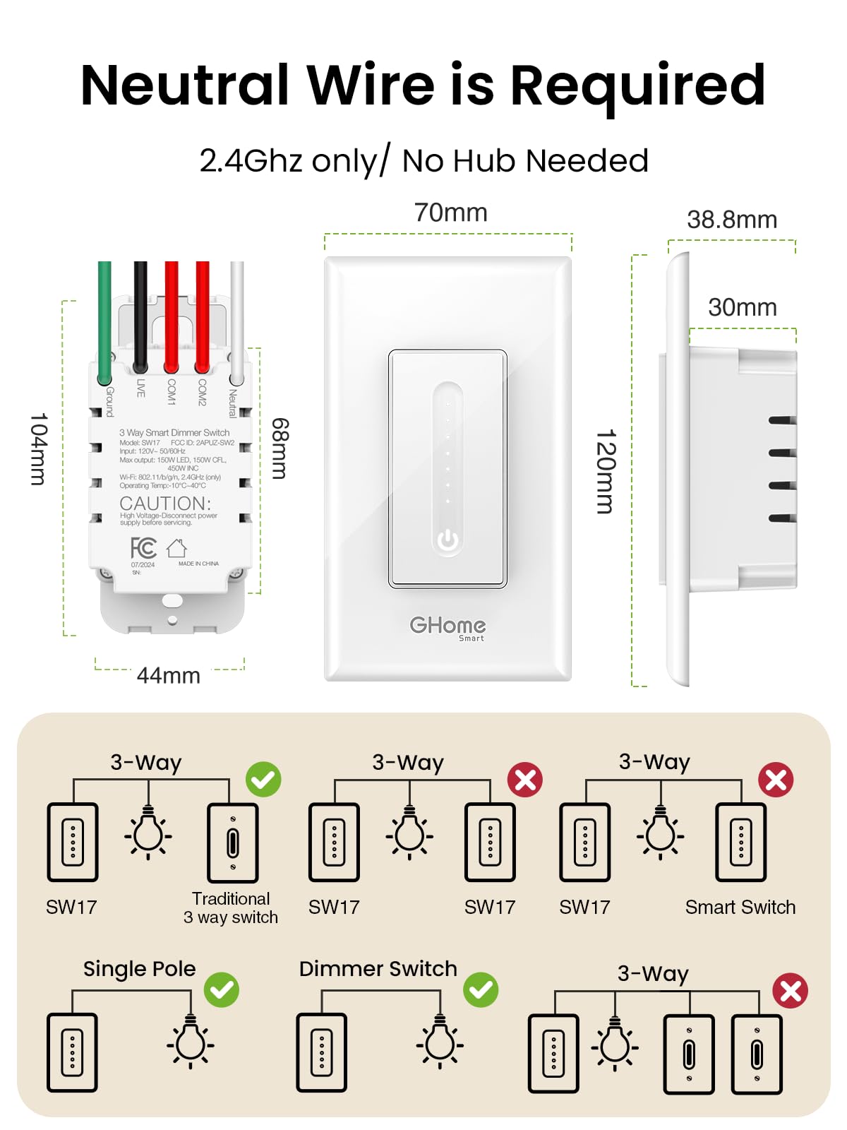 GHome Smart single-pole dimmer for standalone use.