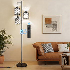 GHOOCEMLUX dimmable floor lamp with a heavy base for stable placement.