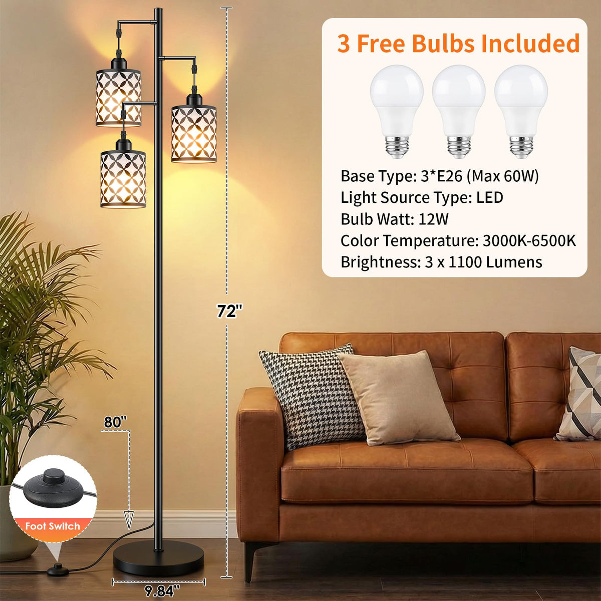GHOOCEMLUX includes three LED bulbs for bright, long lasting light.