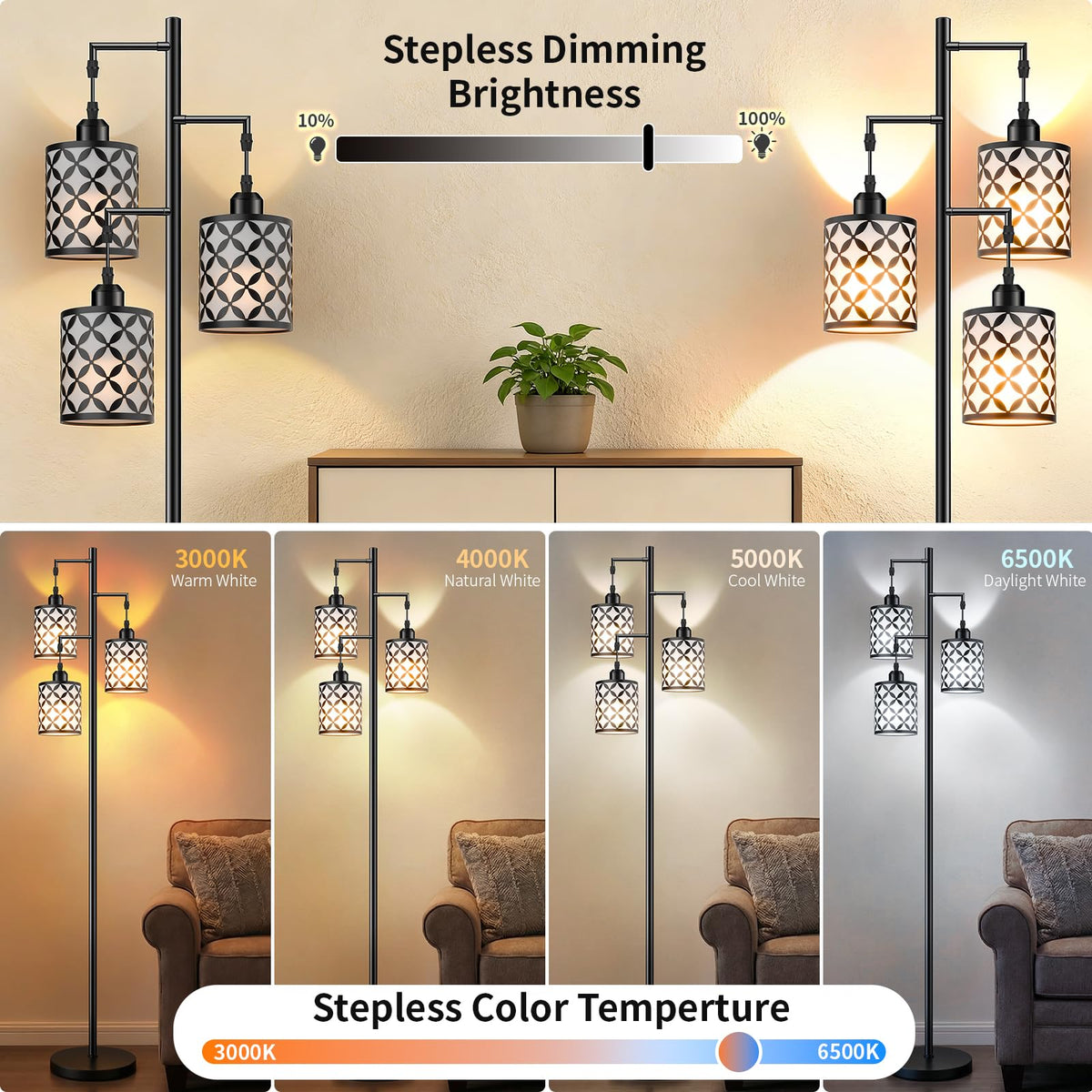GHOOCEMLUX dimmable lamp with remote control for easy adjustments.