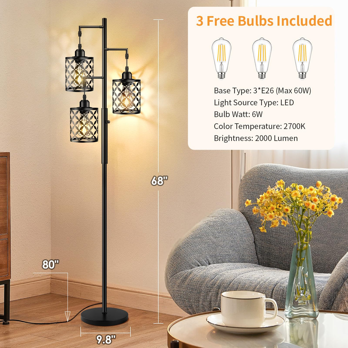 GHOOCEMLUX three-light design provides flexible lighting for living areas.